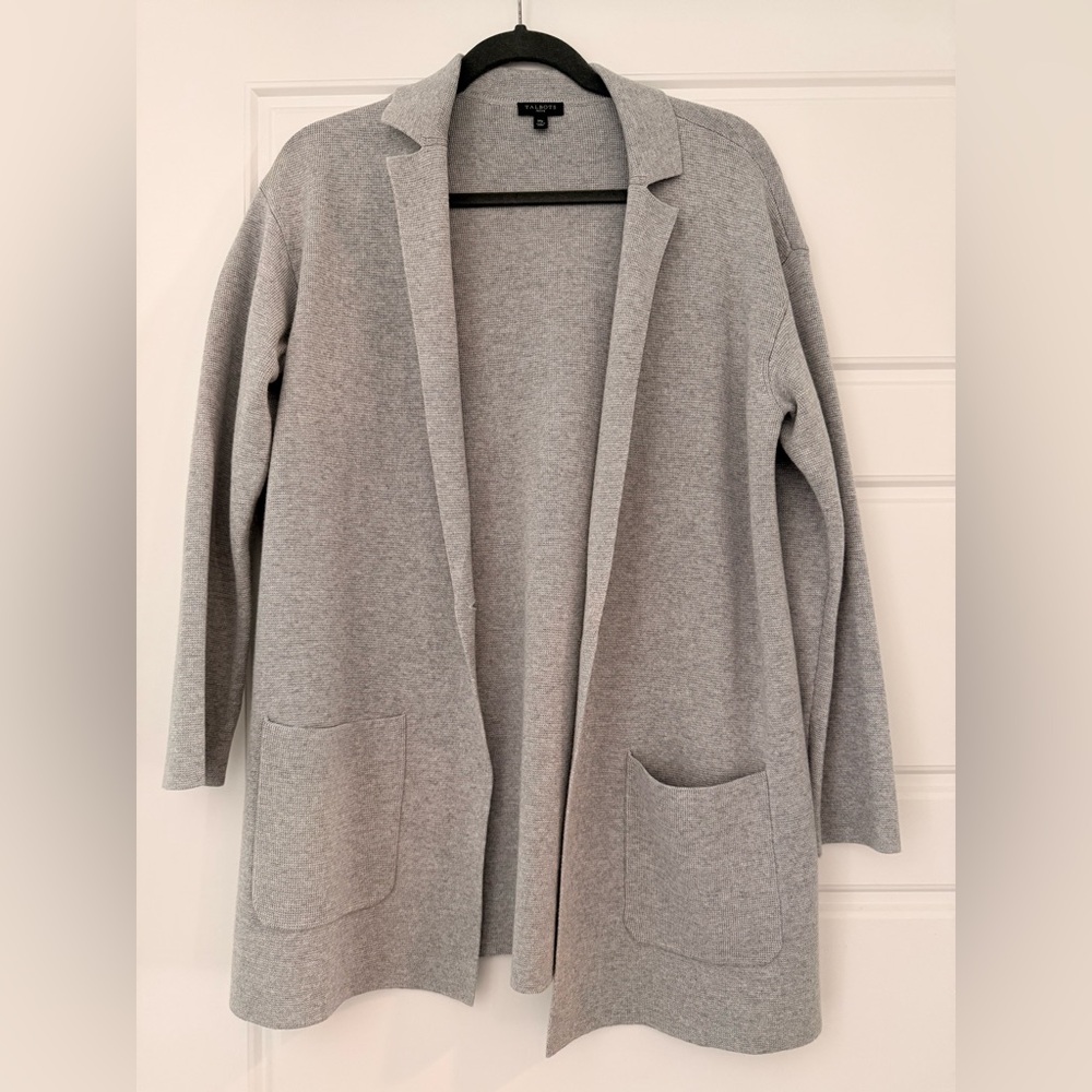 Talbots Knit Sweater Blazer Medium Petite One Button Pickets Gray